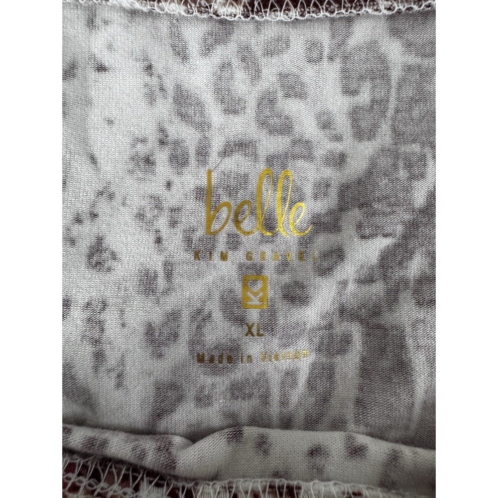 Belle by Kim Gravel Pullover Tee Top Long Sleeve Brown Pink Animal Print Size XL - Picture 4 of 9